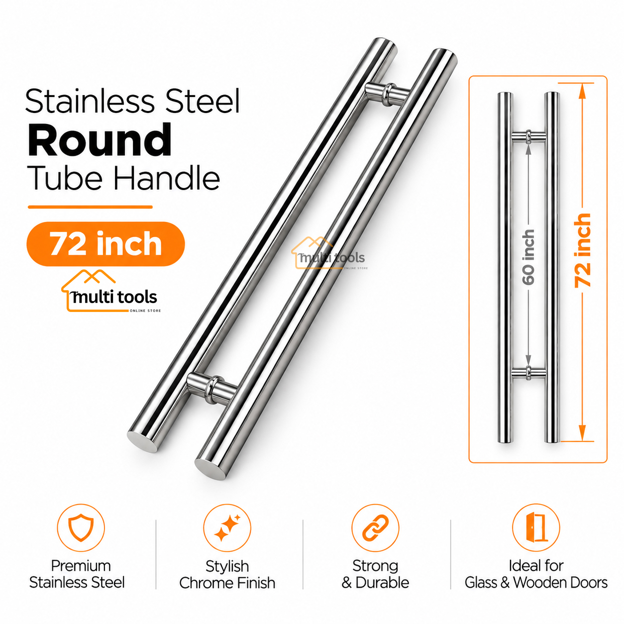 72 Inch Stainless Steel Round Tube Handle