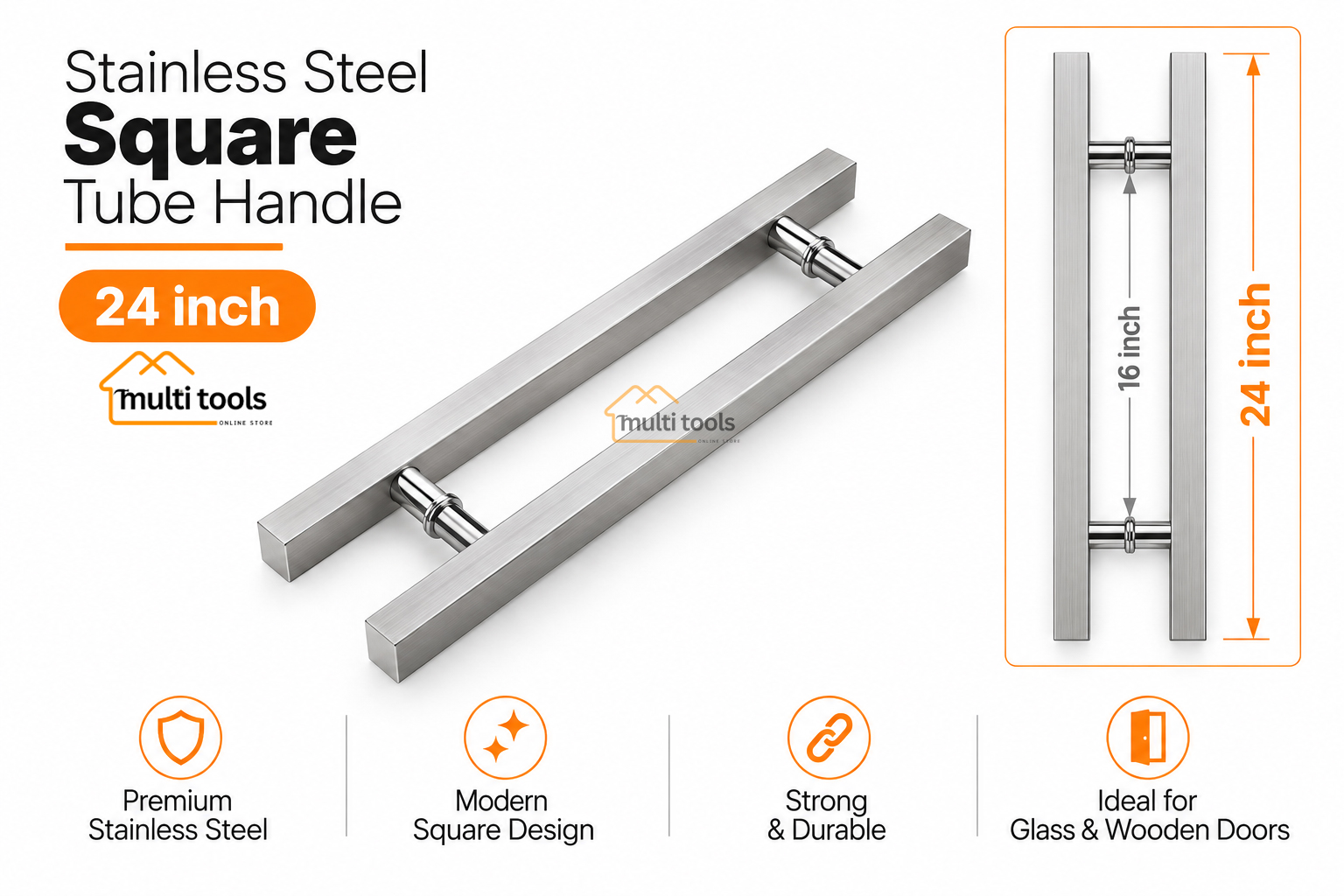 24 Inch Stainless Steel Square Tube Handle