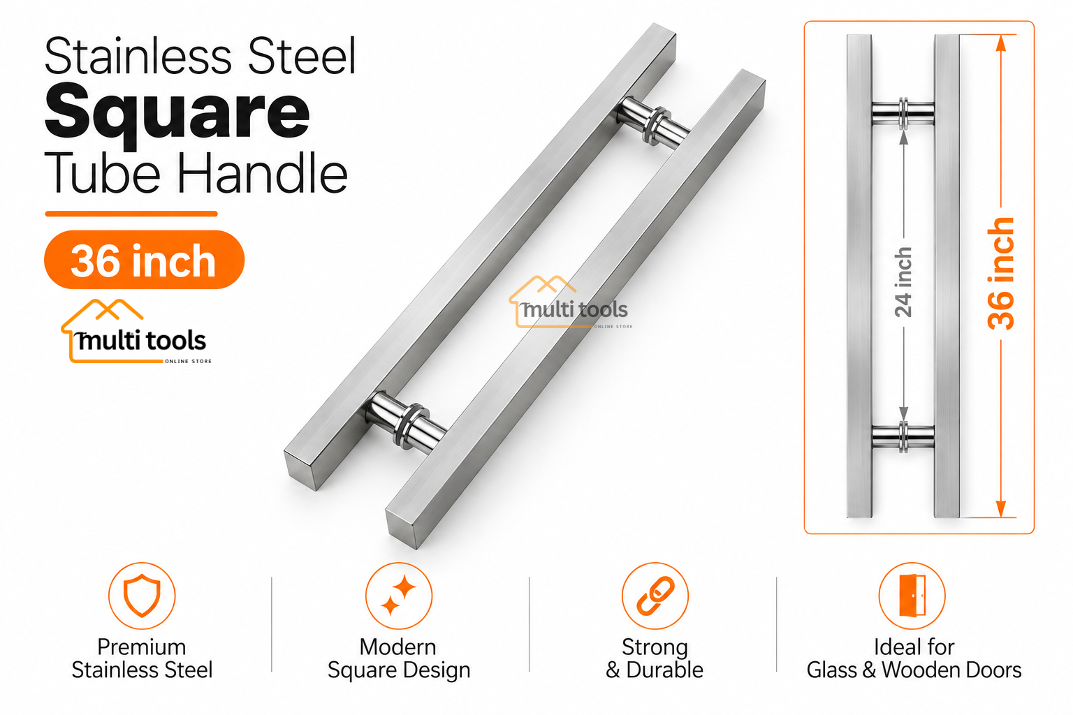 36 Inch Stainless Steel Square Tube Handle
