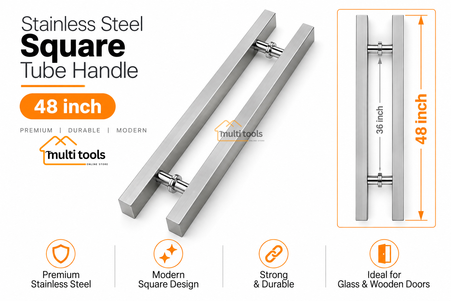 48 Inch Stainless Steel Square Tube Handle
