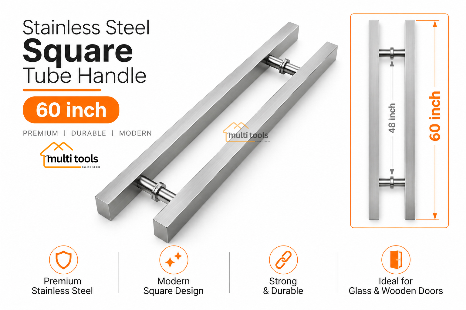 60 Inch Stainless Steel Square Tube Handle