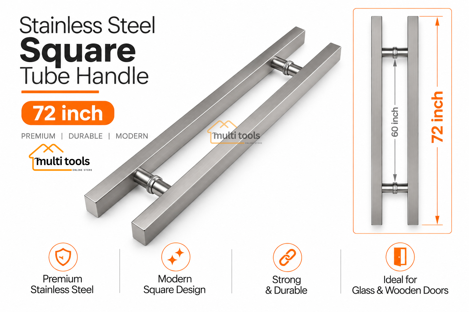 72 Inch Stainless Steel Square Tube Handle