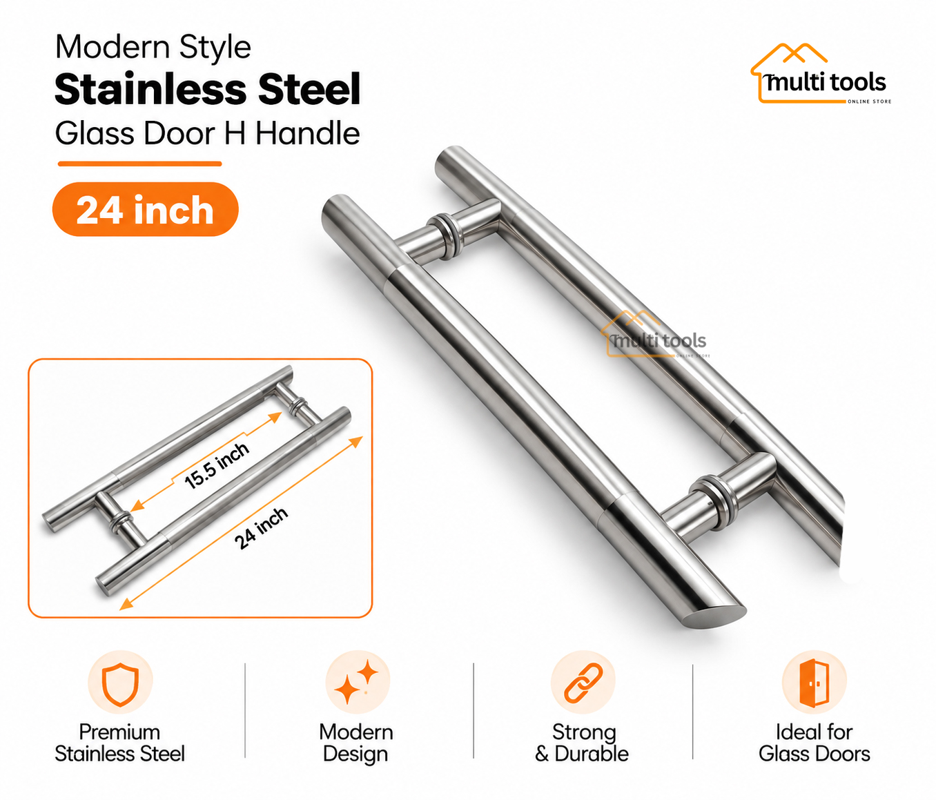 24 Inch Modern Style Stainless Steel Glass Door H Handle