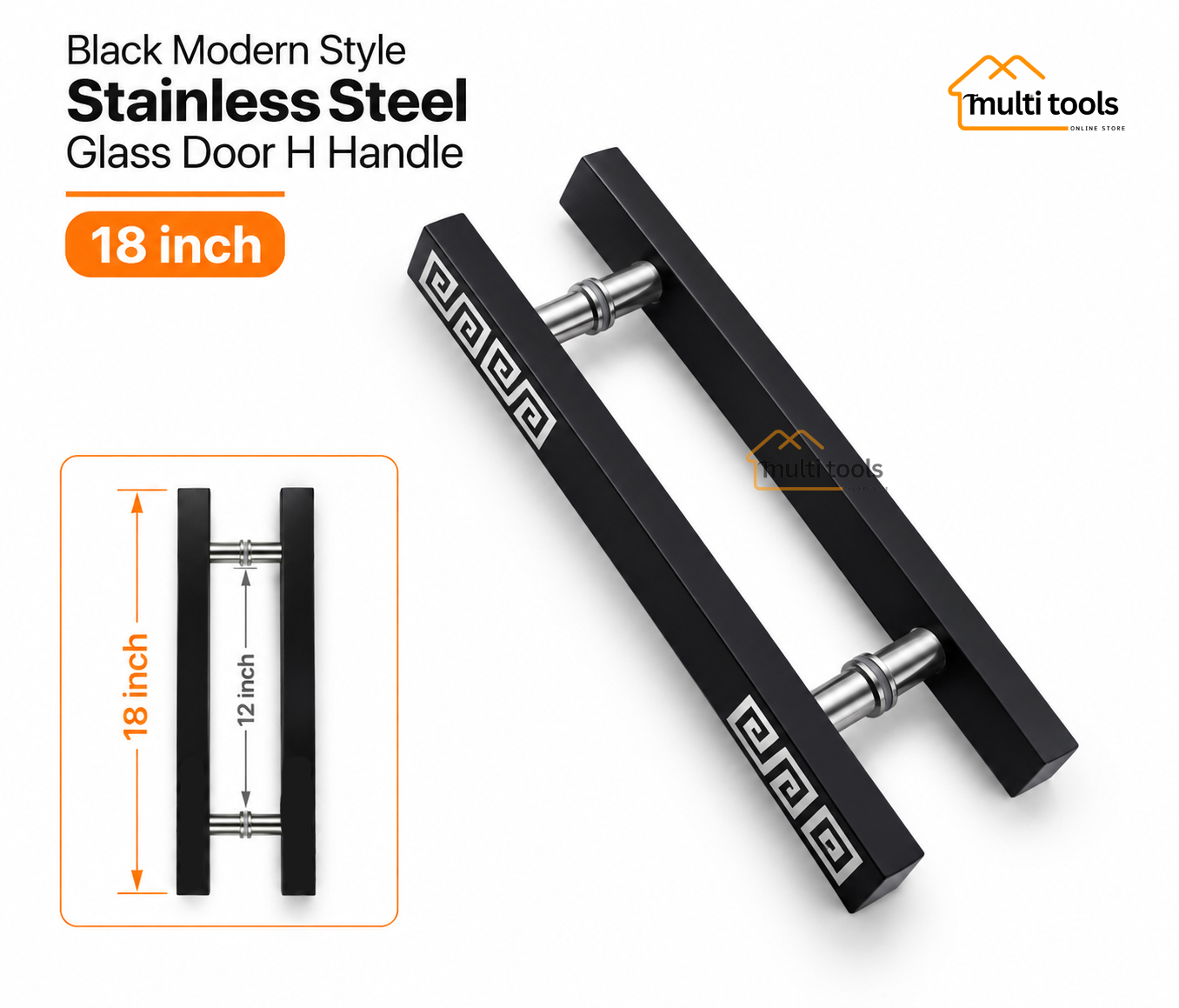 18 Inch Black Modern Style Stainless Steel Glass Door H Handle