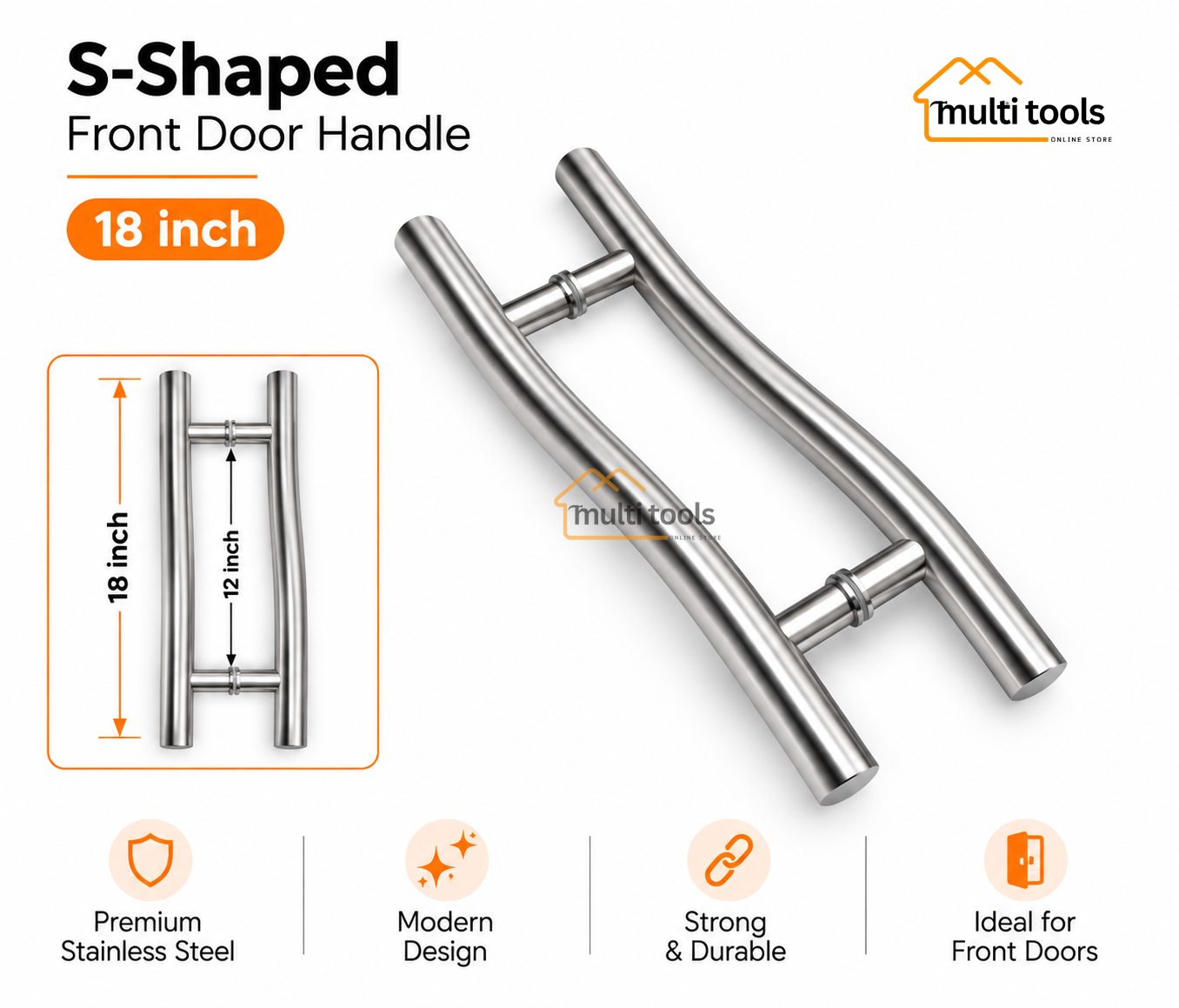 18 Inch S-Shaped Front Door Handle