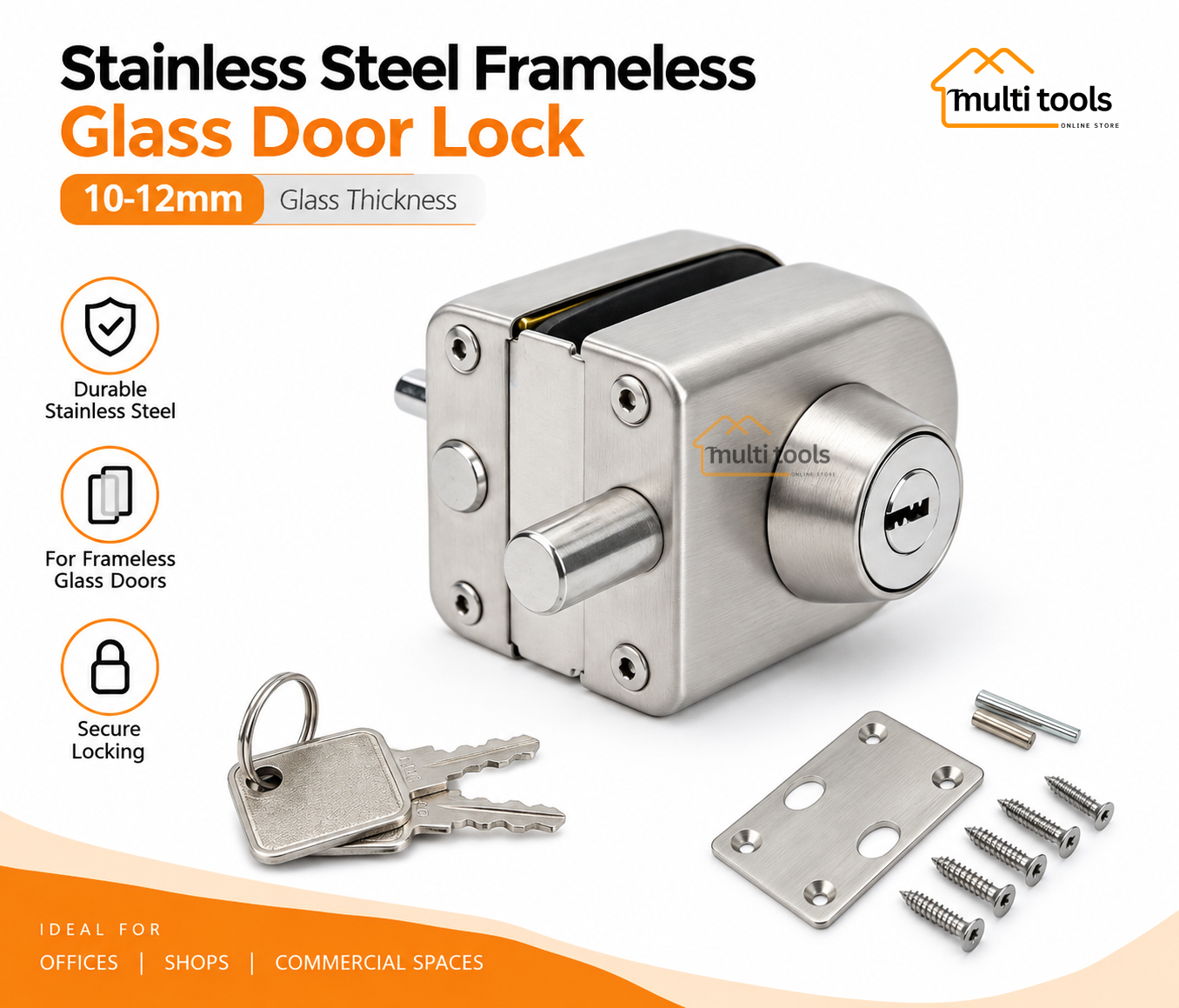 Stainless Steel Frameless 10mm-12mm Glass Door Lock