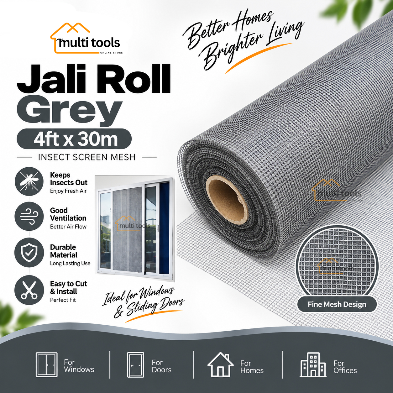 Fiber Net Grey Roll For Aluminium Window 4ft X 30m