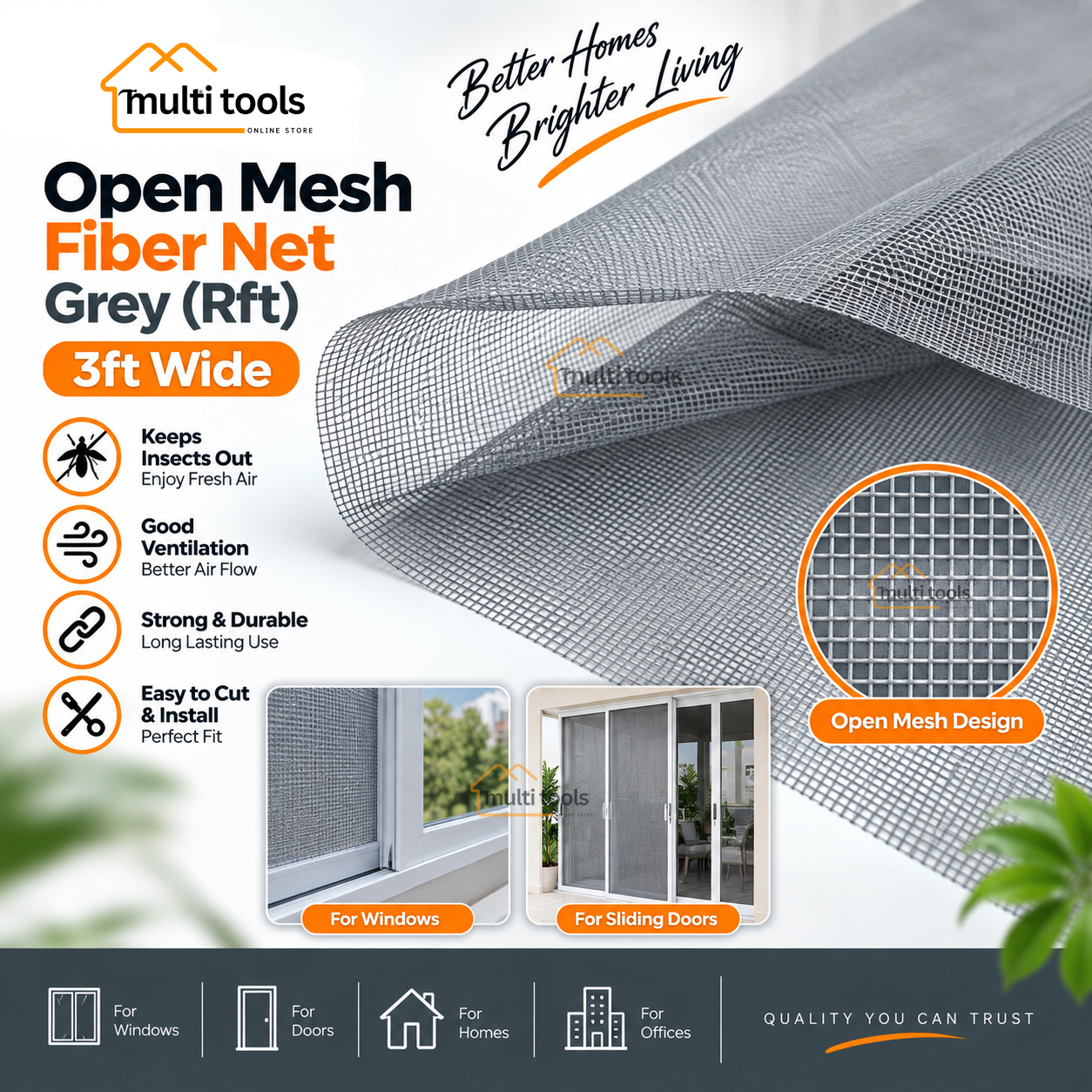 Fiber Net Grey For Aluminium Window 3ft