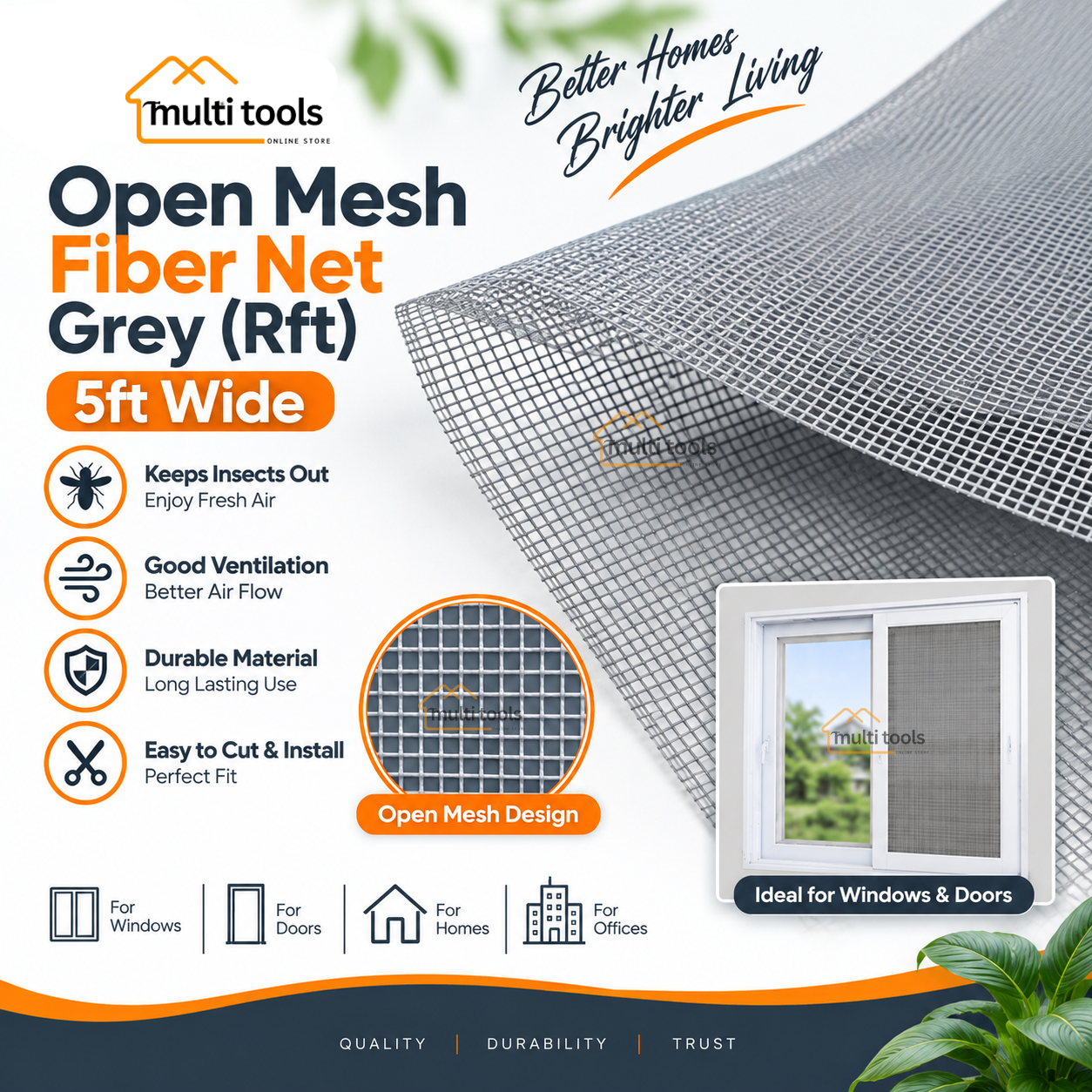 Fiber Net Grey For Aluminium Window 5ft