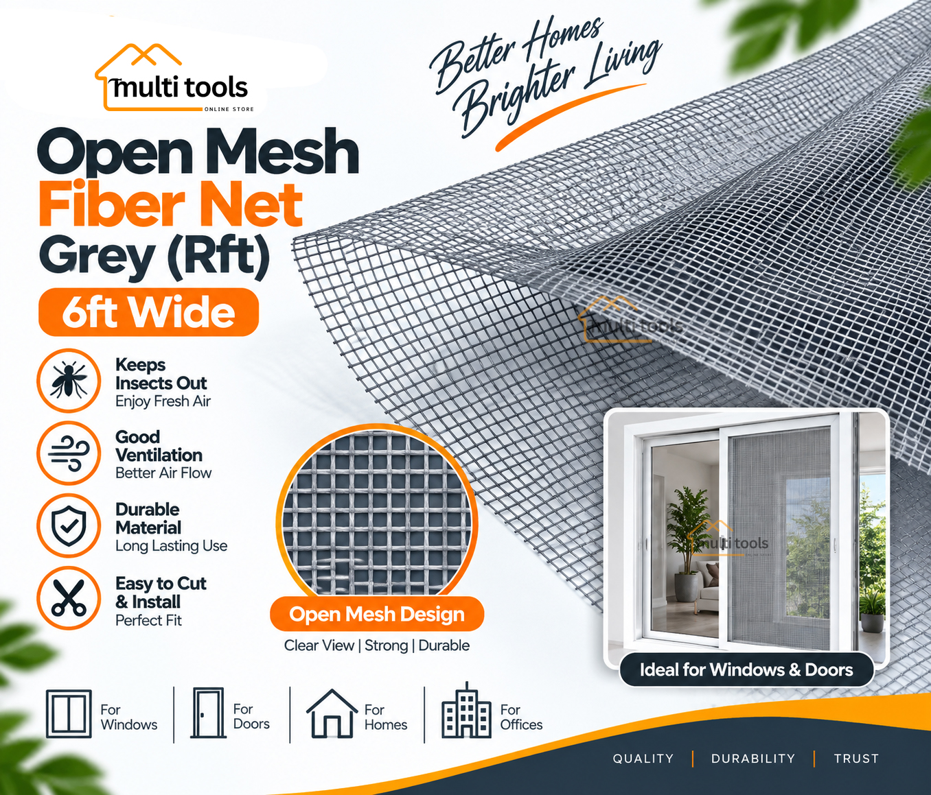 Fiber Net Grey For Aluminium Window 6ft