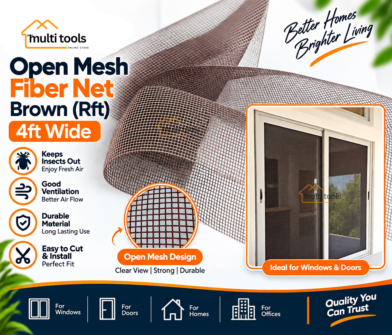 Fiber Net Brown For Aluminium Window 4ft