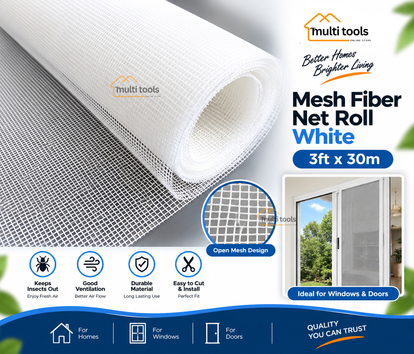 Fiber Net White Roll For Aluminium Window 3ft X 30m