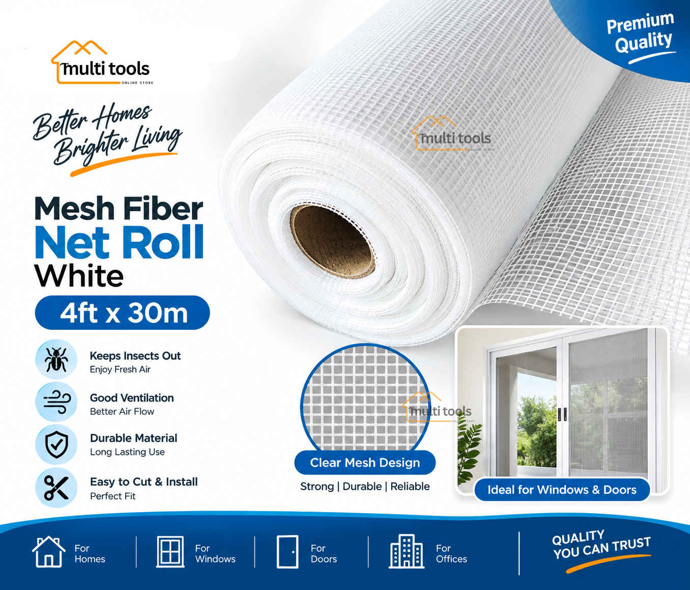 Fiber Net White Roll For Aluminium Window 4ft X 30m