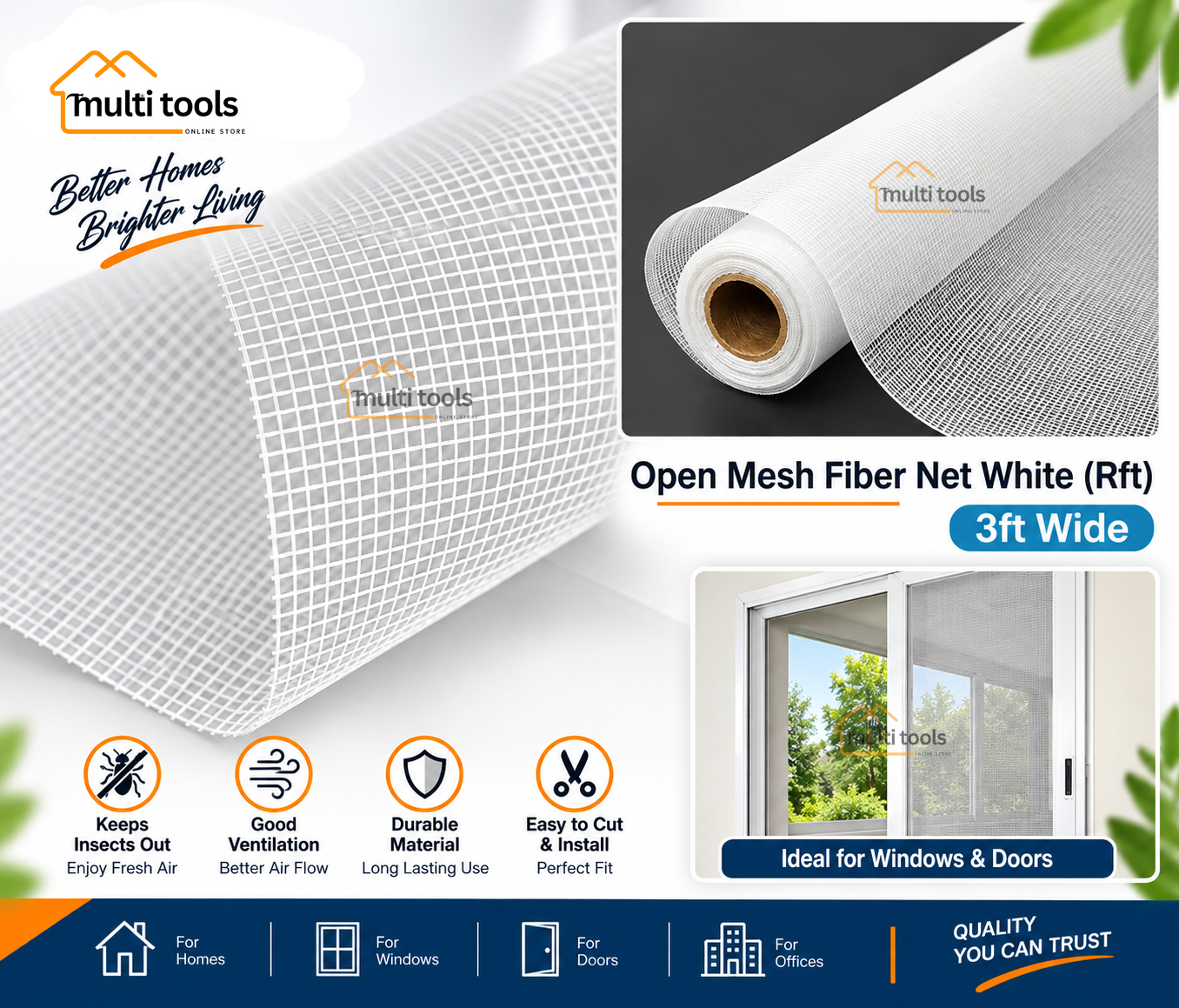 Fiber net White for Aluminium Window 3ft