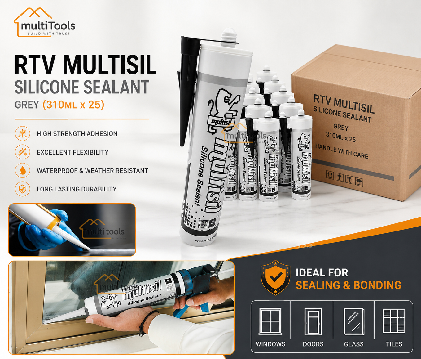 Rtv Multisil Silicone Sealant (Grey 310G X 25)