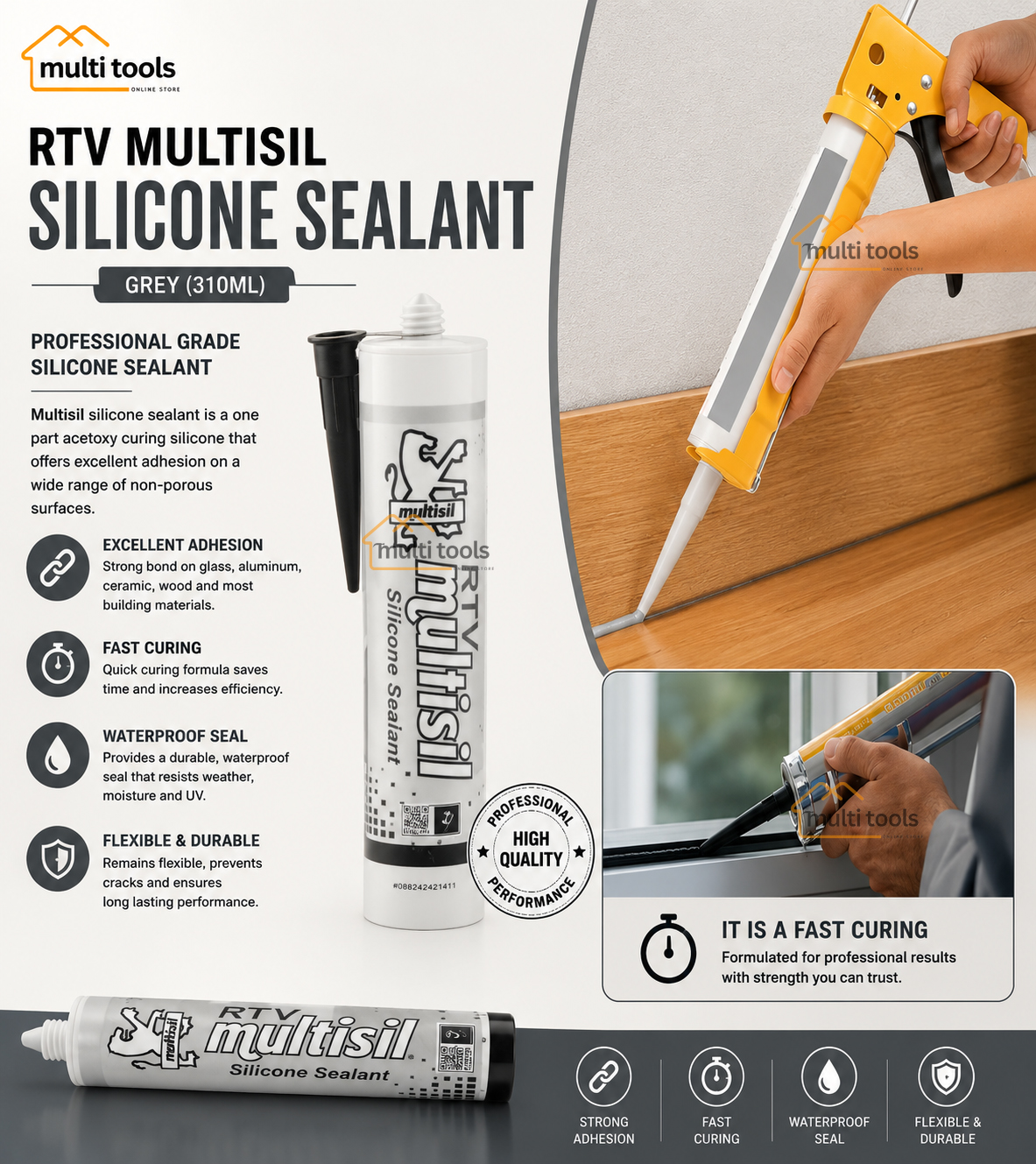 Rtv Multisil Silicone Sealant (Grey)