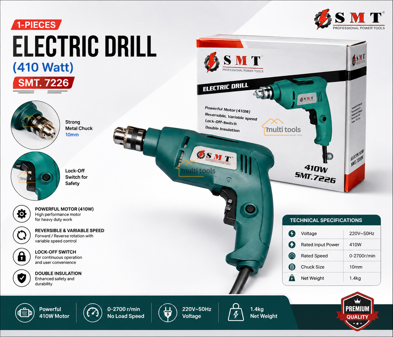 Electric Drill 410 Watt Smt-7626