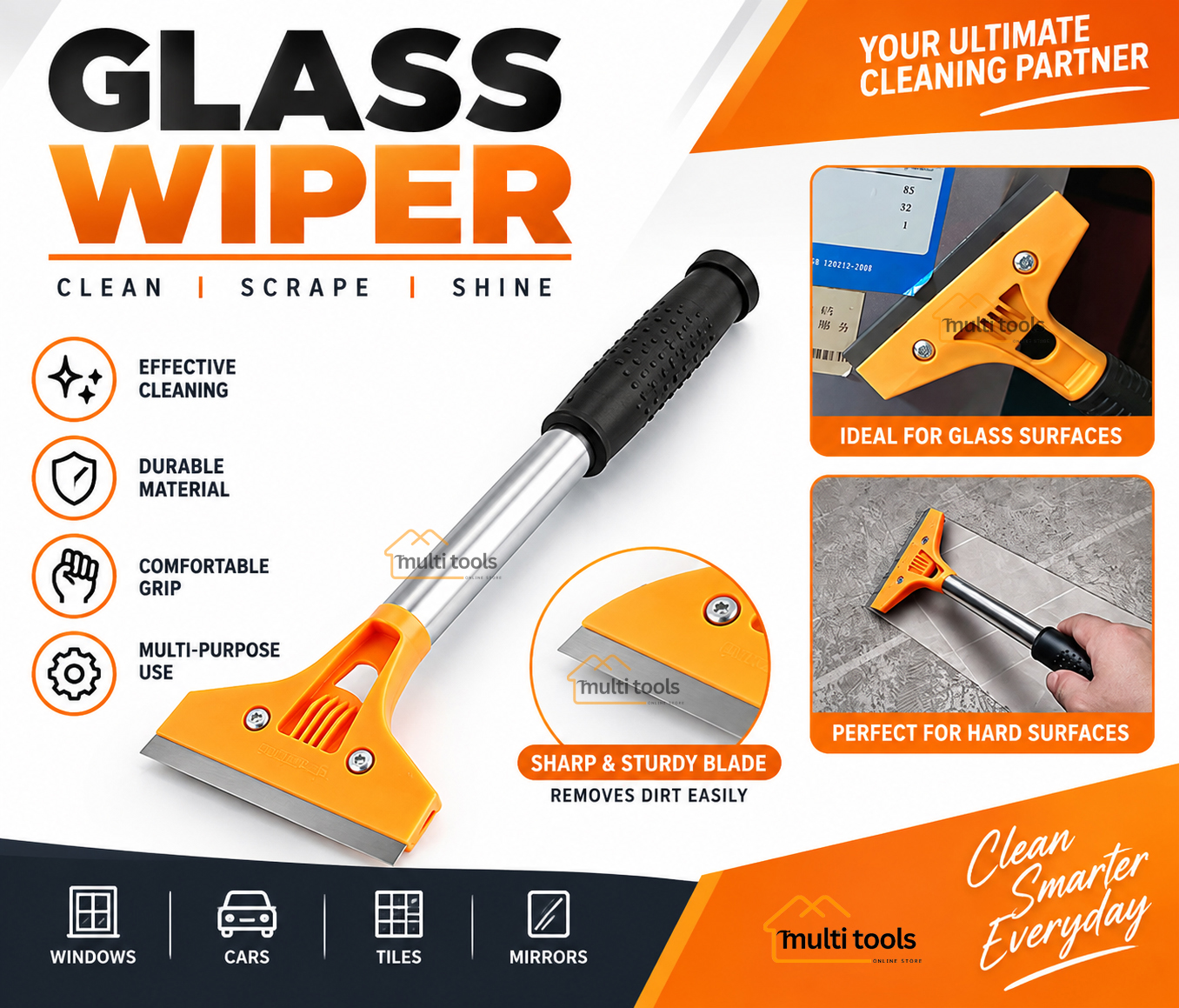 Glass Wiper Steel (Long Handle)