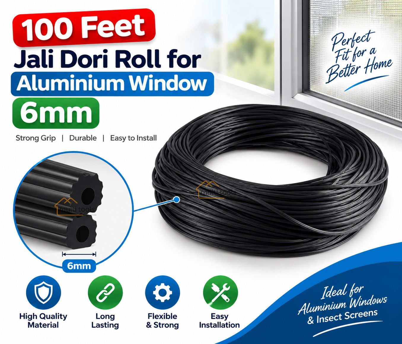 Jali Dori Roll 6Mm For Aluminium Window 100 Feet Roll