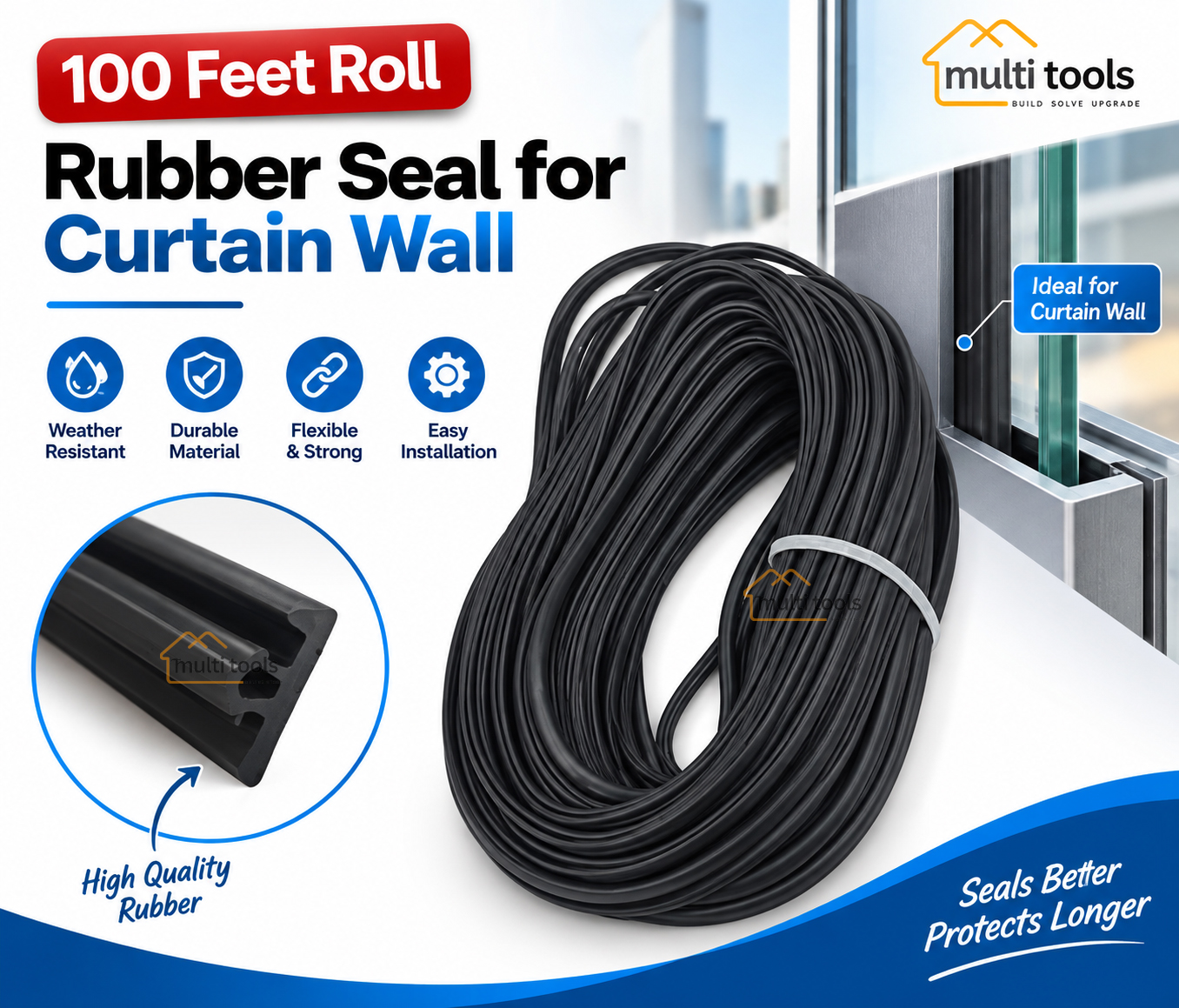 Rubber Seal For Curtain Wall P Tyep 100 Ft Roll