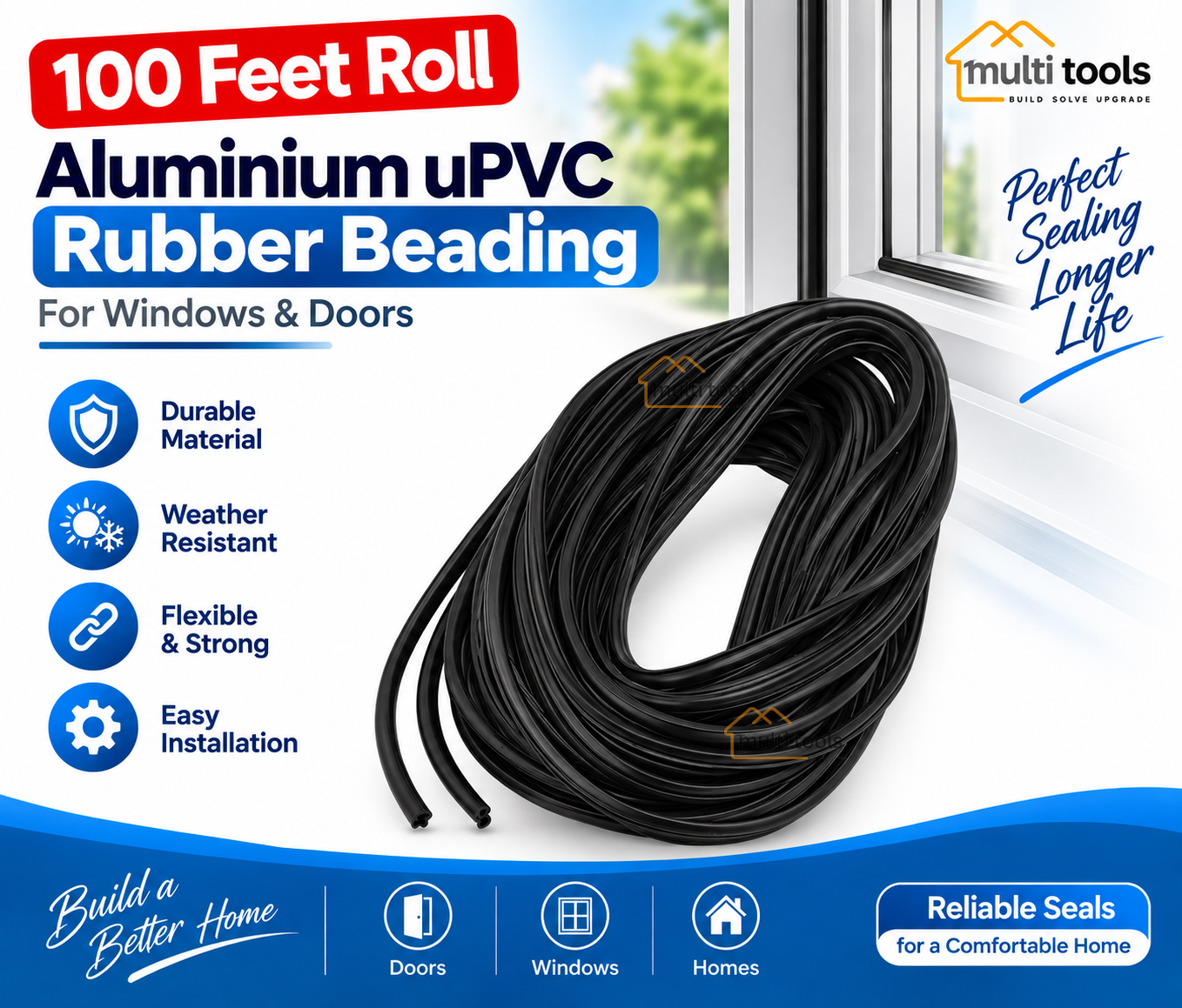 Aluminium Upvc Rubber Beading 100 Ft Roll