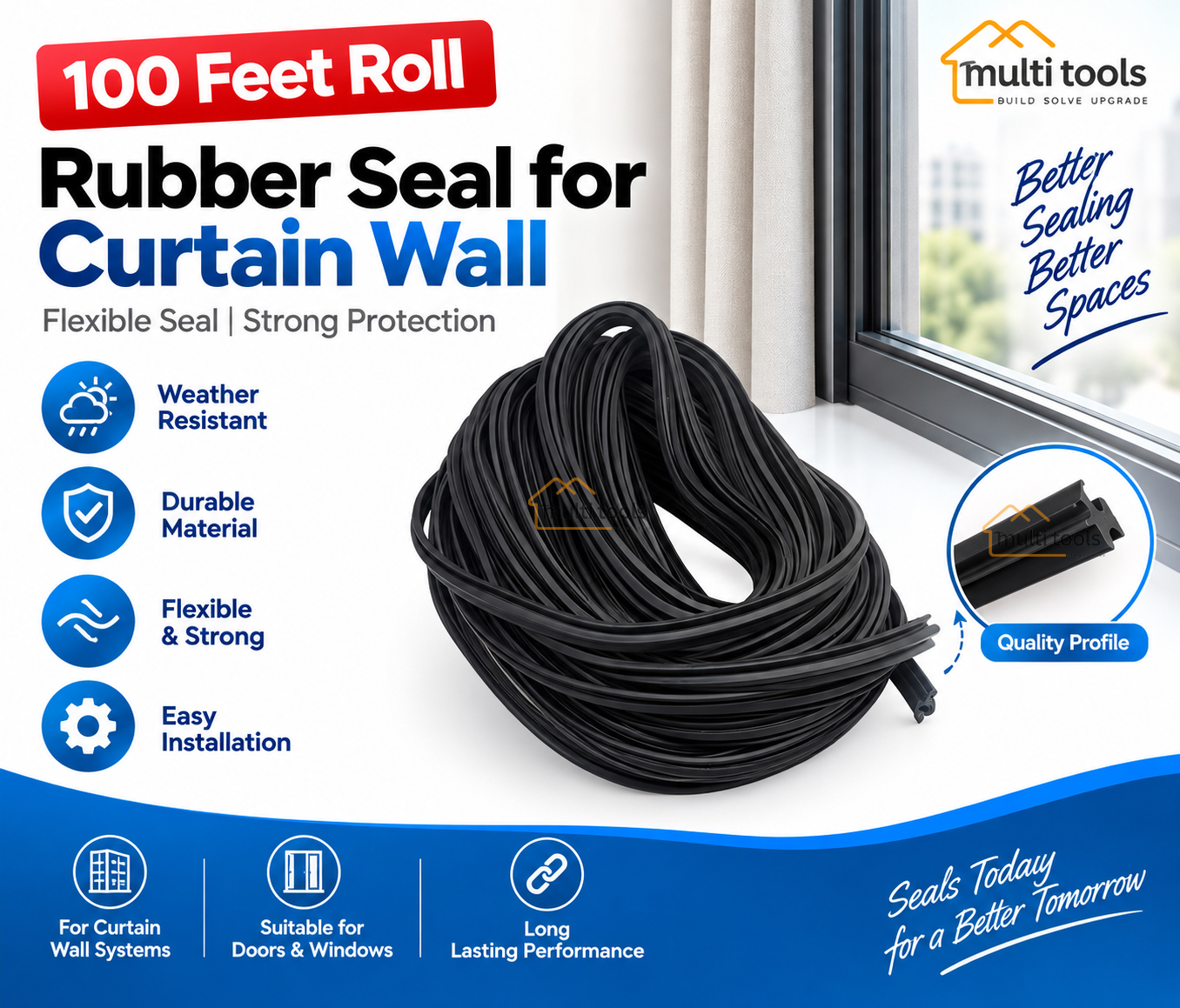 Rubber Seal For Curtain Wall E Tyep 100 Ft Roll