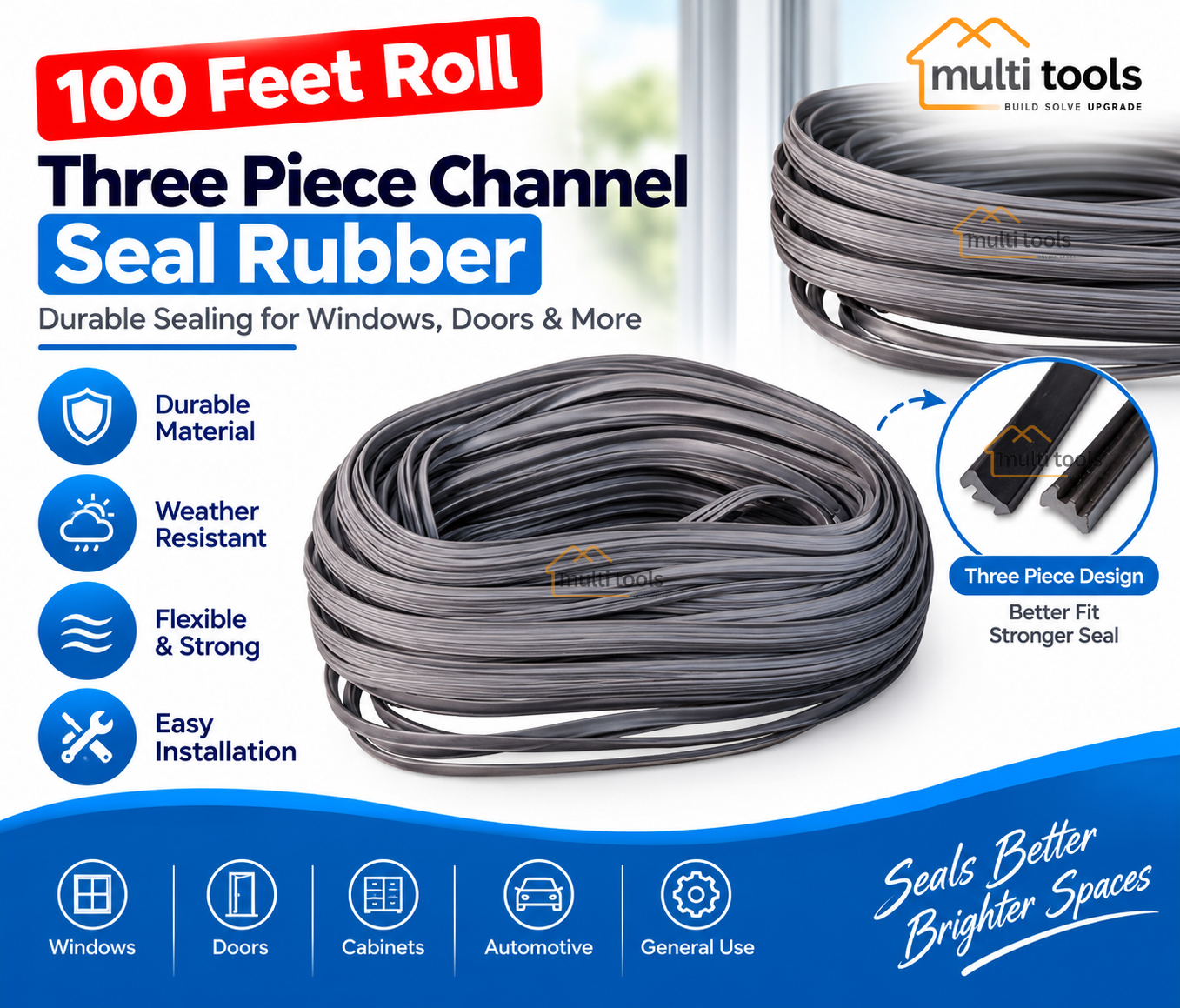 Three Piece Channel Seal Rubber 100 Ft Roll