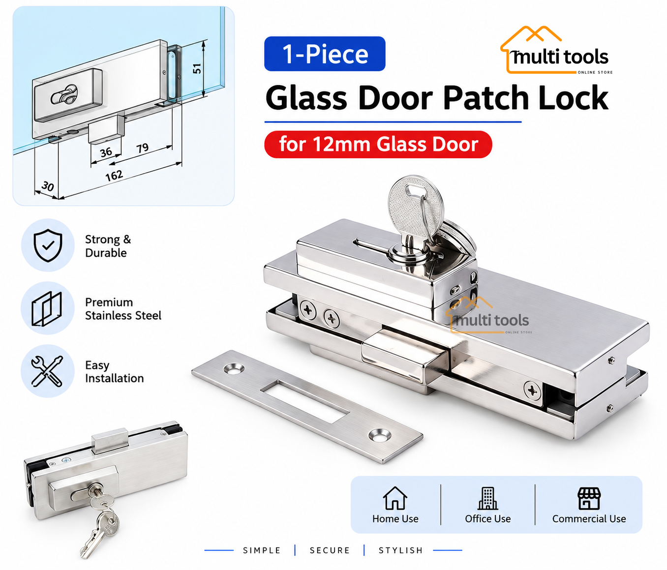 Glass Door Patch Lock