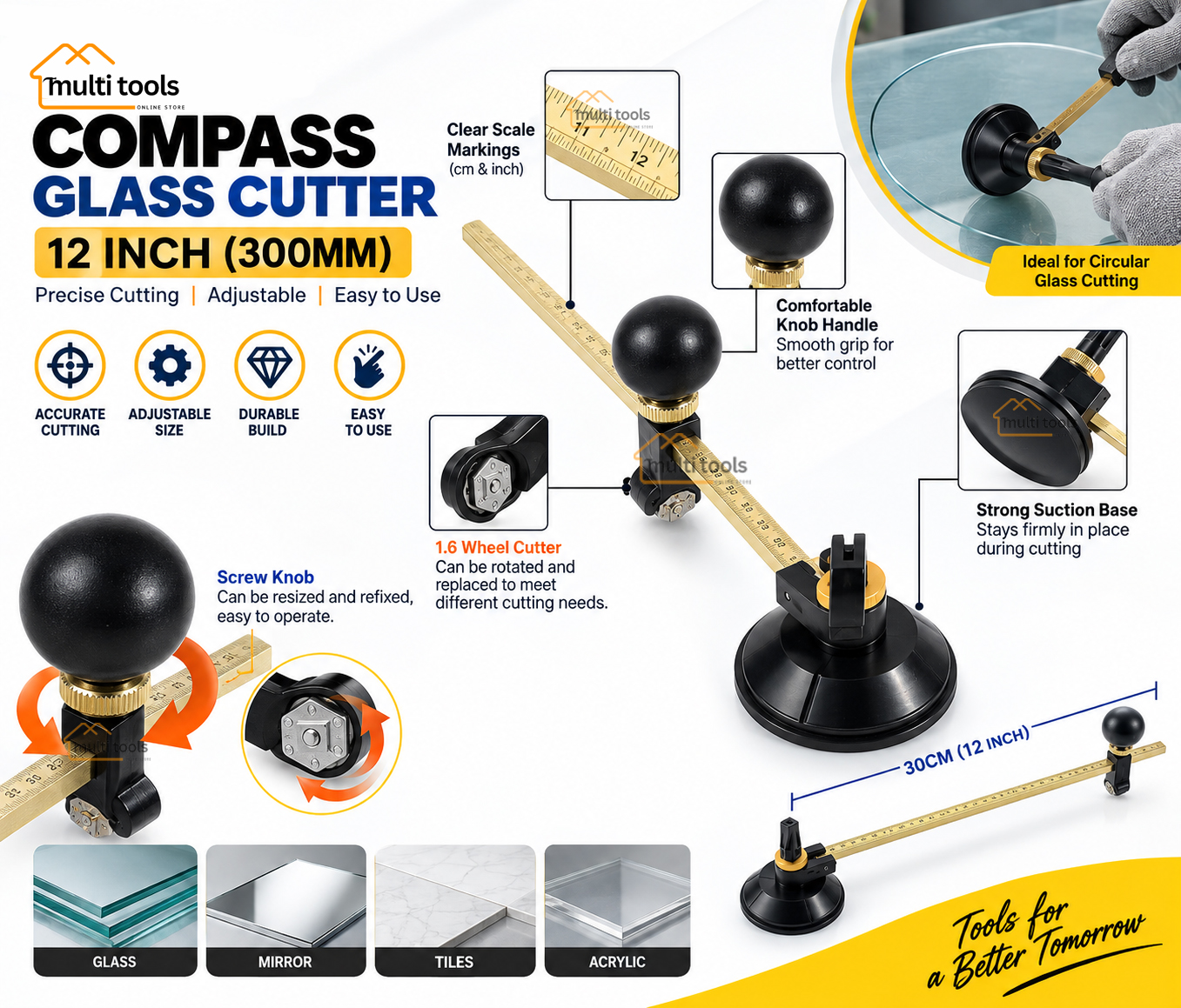 Compass Glass Cutter 12 Inch